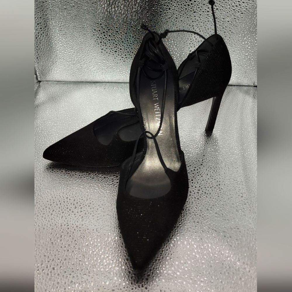 Stuart Weitzman Caviar leather heels with ankle strap